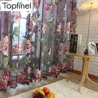 Purple Floral Tulle Sheer Curtains for Living Room Bedroom Kitchen Shade Window Drape Elegant Peony Voile Curtain Blinds Panel 220809