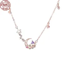 Zircon Star Moon Necklace Set Chain S925 Sterling Silver Jewelry Fashion's Fashion