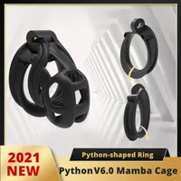 マッサージャーバイブレーターチャステバード2021 Python V6 3D Mamba Cage Male Chastity Device Python shaped Double-arc Cuff Penis Ring Cobra Cock Adult Sex Toys