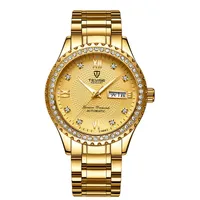 Tevise Men's Watch luksusowe diamenty Inkrustowane złoto proste stalowe europejskie i amerykańskie zegarek o dużej broszu