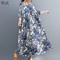 Party Dresses Oversized Floral Cotton Linen Summer Dress Vintage Ladies For Women 4XL 5XL 6XL Robe Oversize Flower Long 2022