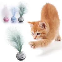 1PCペットの猫のおもちゃスターボールと羽毛素材ライトフォームボールスローおもちゃ面白いペット犬猫インタラクティブおもちゃドロップシップ220713