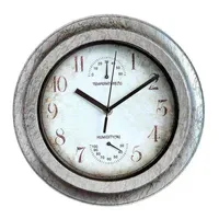 Reloj de reloj de pared exterior de 28.5 cm a exteriores impermeable al agua con toque con termómetro y higrómetro combinado de batería no incluida en la decoración de pared incluida