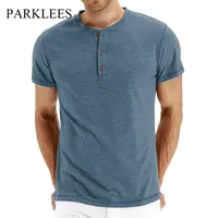 Herren-T-Shirts Parklum Blue Basic Cotton Henley T Shirt 2022 Sommer Kurzarm Fashion T-Shirt Hochwertige Plus-Größe Camiseta Hombre 2xlm