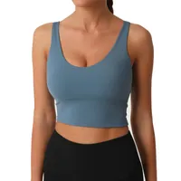 Letsfit ES7 Sports Sports for Women Activewear Tops para Yoga Running Girl Longline Sutred Bra Crop Tank Treping Top com almofadas removíveis Azul confortável