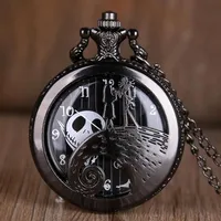 The Nightmare Before Christmas Quartz Pocket Watch Antique Black Steel Men Women Pendant Necklace Clock Gifts Fob Watch288p