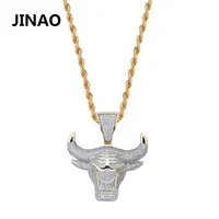 Jinao Fashion Cubic Zircon Cabecillo de cadena Bull Demon King King Hip Hop Joyería Declaración BLING Regalo para el hombre J290W