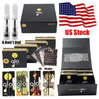 USA Stock Glo Extracts Carts Atomizers Empty Vape Pen Cartridges Packaging Glass 0.8ml 1ml Pens 510 Thread Ceramic Cartridge Oil Vaporizer E Cigarettes With QR Code