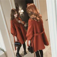 Women's Wool & Blends Winter Autumn Coat Women 2021 Leisure Belt Woolen Jackets Work Office Lady Long Sleeve Outerwear Abrigo257D