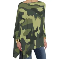 T-shirt pour femmes Green Army Camo Camouflage Design Trendy à manches longues T-shirts femelles Tshirt de mode de rue