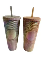 Diamond Radiant Goddess Tumblers Cup With LOGO 710ml Summer Cold Water Tumbler With Straw Double Layer Plastic Durian Coffee Mug