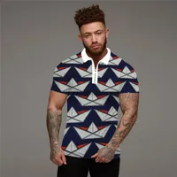 Herren-T-Shirts Sommer Herren Kurzarm Street Shirt gesteppte Revers T-Shirt Reißverschluss Design Elegant Fashion Print Tracksuit Modemen's M.