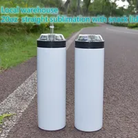 Local Warehouse 20 oz Sublimation Straight skinny Tumbler blank straw and snack sealing cover Insulation Water Bottle Stainless Steel Drinking Cup Z11