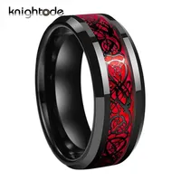 8mm Men&#039;s Black Celtic Dragon Ring Tungsten Carbide Rings Red Carbon Fiber Wedding Bands Fashion Couple Jewelry Ring Comfort 266n