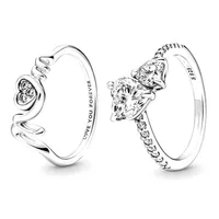 Nieuwe 100% 925 Sterling Silver Ring Fit Pandora Moederdag Love Heart CZ Stone Mom Letter Ringen voor Europese vrouwen Wedding Or237i