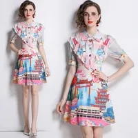 Boutique meisje geprinte jurk korte mouw boogjurk 2022 zomer trendy jurken high-end mode dame ruches jurken jurken