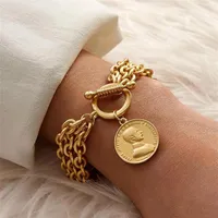 Link Chain Gold Color Charm Bracelet for Women Men Metal ritratto in lega di moda Gioielli Pulseira339C