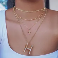 Anhänger Halsketten Edelstahl Buchstabe H für Frauen anfängliche Kristall Zirkon Schmetterling Perlen Opal Alphabet Halskette Schmuckpendant