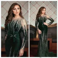 Aso Ebi 2022 Arabic Angham Luxurious Mermaid Evening Dresses Beaded Crystals Prom Dresses Velvet Formal Party Second Reception Gowns