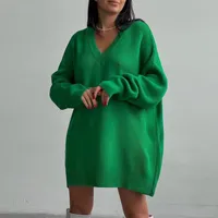 Kadın Sweaters Kadın Knited Sweater Katı Yeşil Blue Basic Jumper Uzun Kollu V yaka Top Sıradan Kazaklar Sokak Gözlükleri