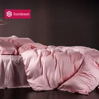 寝具セットゾンデソンラグジュアリー女性ビューティー100％シルクノーブルピンクセットシルキークイーンキング布団カバーフラットシート枕カバーキルトカバーディング