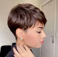 Pixie curto cortado perucas de cabelo humano com franja malaia heterossexual sem perucas de renda para mulheres negras
