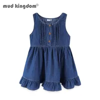 Mudkingdom Summer Little Girl Denim Dress Sleeveless Soft and Thin Cute Girls Jean Jumper Dresses Children Clothes Plain 220504
