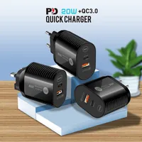 20W PD QC 3.0 Dual Ports USB Fast Wall Charger with US EU UK Plug for IPhone 13 12 11 pro max Ipad Xiaomin Huawei Mobile Phone With Retail Box