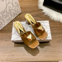 High quality classic sandals designer Genuine Leather women high heels Brand box packaging with heel height Flat   stiletto slippers 6cm Top fashion party shoes new