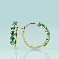Hoop Huggie Gem's Beauty 14K Gold Filling Sterling Silver C Earrings for Women 2022 Round Dark Emerald Simulant Diamond
