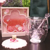 طبعة محدودة Starbucks Cute Cat Foot Foot Mugs with Coaster and Lids Coffee Mug Toys Sakura 6oz Pink Double Wall Glass Cups Gift Pro 5923