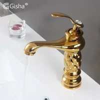Gisha Deck Mount Bathroom Basin Basin Gold Faucet Brass with Diamond Crystal Body Tap New Luxuryシングルハンドルとコールドタップ2G10062702