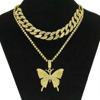 HOP HIP Freed Out Rhinestone Big Butterfly Colgante Collar Cadena cubana Juego para mujeres Joyería de choque de animales de cristal2546