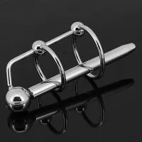 Dispositifs de chasteté en acier en acier inoxydable Plug Metal Catheter Sons urétrale Dilator avec 4 anneaux de coq jouet sexuel érotique pour les hommes Stimulation urétrale masturbation