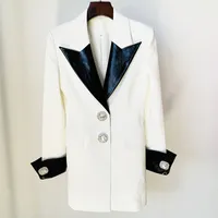 306 l 2022 스프링 브랜드 동일한 스타일 코트 버튼 긴 소매 옷깃 목 흰 여자 콜트 패션 슬림 오일라이디
