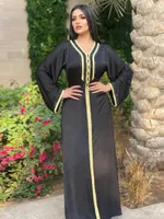 Casual Dresses Siskakia Fashion Muslim Hijab Dress Eid 2022 Elegant Women Black Diamond Ribbon Moroccan Kaftan Turkey Arabic Islamic Clothin