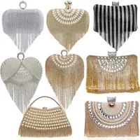 GLOIG Fashion women tassel evening bags diamonds beaded clutch wedding purse shoulder party laides case purse 220524
