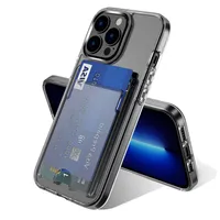 Korthållare Solt Telefonfodral för iPhone 14 13 12 11 Pro Max Crystal Clear Soft TPU Transparent stötsäker mobiltelefonfodralskydd täcker