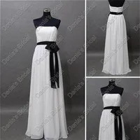 2017 White and Black Bridesmaid Dresses Strapless Chiffon Sash Floor Length Actual Real Images Party Gowns DB1943075