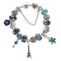 2022 New Original Charm Tower Pendant Blue Bracelet Pandora Platinum DIY Beaded Ladies Elegant Jewelry With Box Holiday Gift