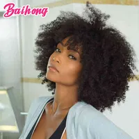 Bangs ile ucuz insan saçı peruk Afro Kinky Kıvırcık Brezilya Perukları Siyah Kadınlar için Glueless Renkli Doğal Baihong 220609