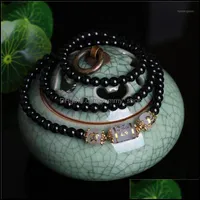 Tennisarmbänder Schmuck Favorit 6 mm Obsidian Perlen Armband Buddhist Buddha Meditation 108 Gebetsperlen Mala Halskette1 Drop -Lieferung 202
