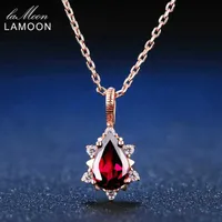 LAMOON 925 Sterling Silver Necklace Teardrop Garnet Pyrope Gemstone Pendant 18K Rose Gold Plated Fine Jewelry LMNI024 210621230Q