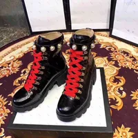 Top boots black leather Martin mountaineering motorcycle strap Boot pearl accessories elegant handsome luxury designer shoes fashion for
