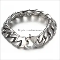 Link Chain Bracelets Jewelry 15Mm Sier Color Men Bracelet Stainless Steel Curb Cuban Link Bangle For Male Hiphop Trendy Wrist Gift Drop Del