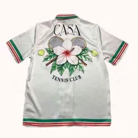 Casablanca SS21 Spring / Summer Tennis Raqueta Raya Bloqueo de color Bloqueo de Color y Mujer Casual Hawaiian Shirt Short Short