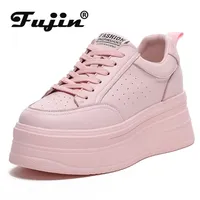 Fujin 8cm جلدية أصلية نساء أحذية غير رسمية أحذية مكتنزة منصة إسفين الكعب الخفي نساء أحذية الترفيه الربيع الخريف أبيض 220816