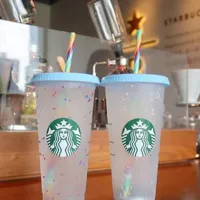 Reutilizável 5 peças Starbucks caneca copo de cor Magic Magic PP Grade 24oz/710ml com palha 641 E3