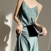 女性のためのドレスシミュレーションシルクノースリーブロングサマードレスファッションセクシー220518