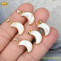 Pendant Necklaces 5Pcs Lot Natural Shell Gold Charms Pink Crescent Moon For Necklace Jewelry DIY Making HS-45KBHPendant